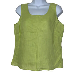 Adriana Bermani Blouse Womens Green Medium Linen Pullover Top
